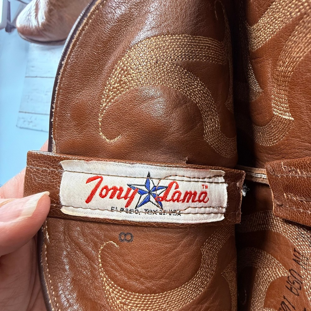 Tony Lama Mens Brown Leather Western Cowboy Boots Pointed Toe Size 11 EE MadeUSA - Picture 7 of 10